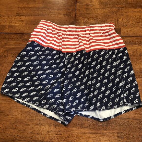 AFTCO Other - AFTCO Swim Trunks Mens Medium Red White Blue American Flag Swimwear Fishing